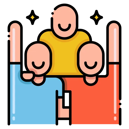 Graphic with three happy people, symbolizing business collaboration