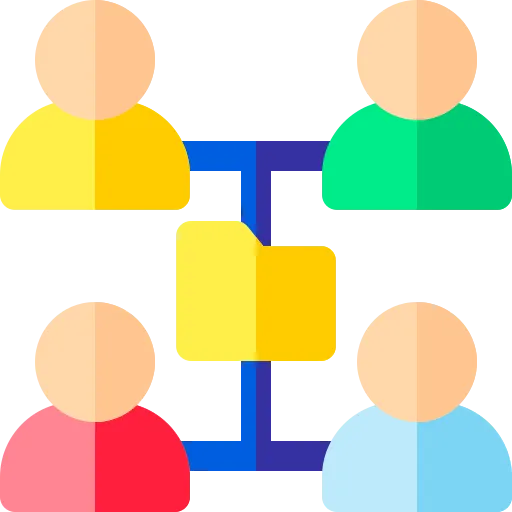 Chart with four silhouettes, symbolizing the way to share information