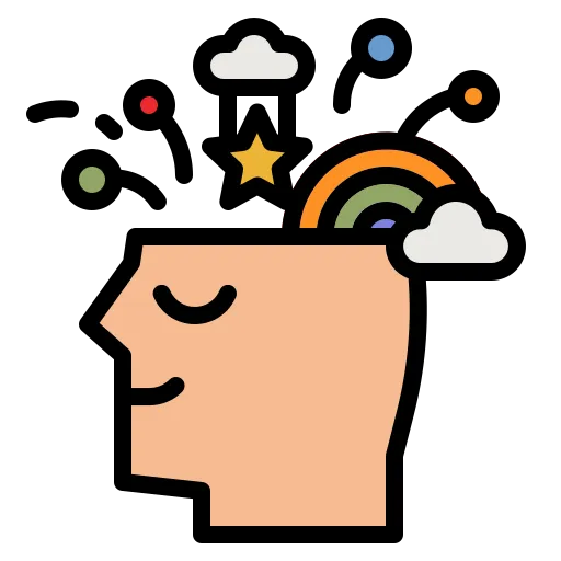 Graphic of a head with ideas, symbolizing creativity